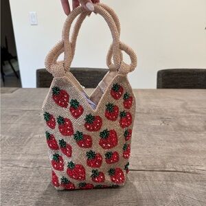 Strawberry Beaded Mini Tote Bag Hand Beaded Novelty Purse NWT